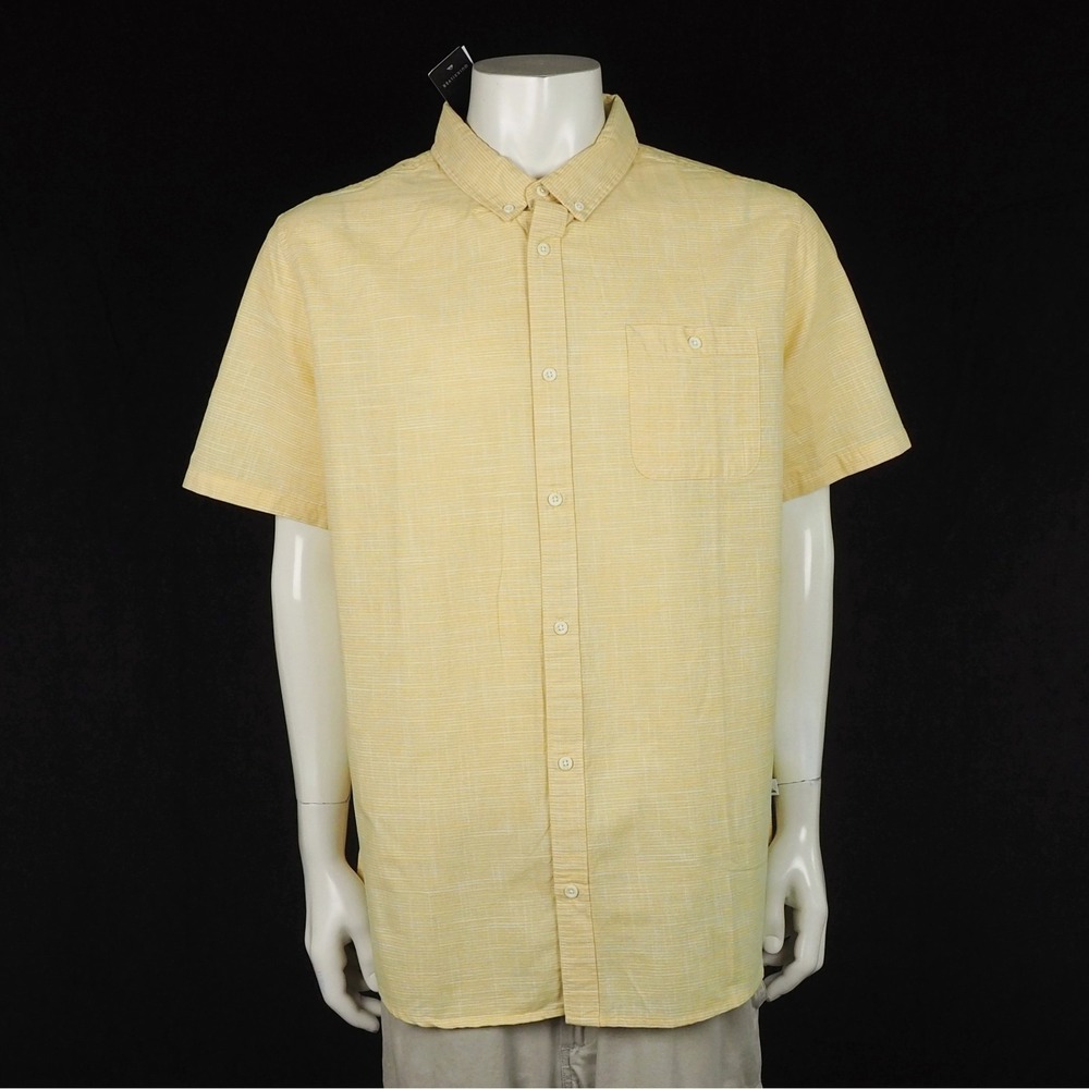 New Quiksilver Firefall Button Down Shirt Mens Sz XL Yellow Striped Regular Fit